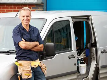 man leaning against van