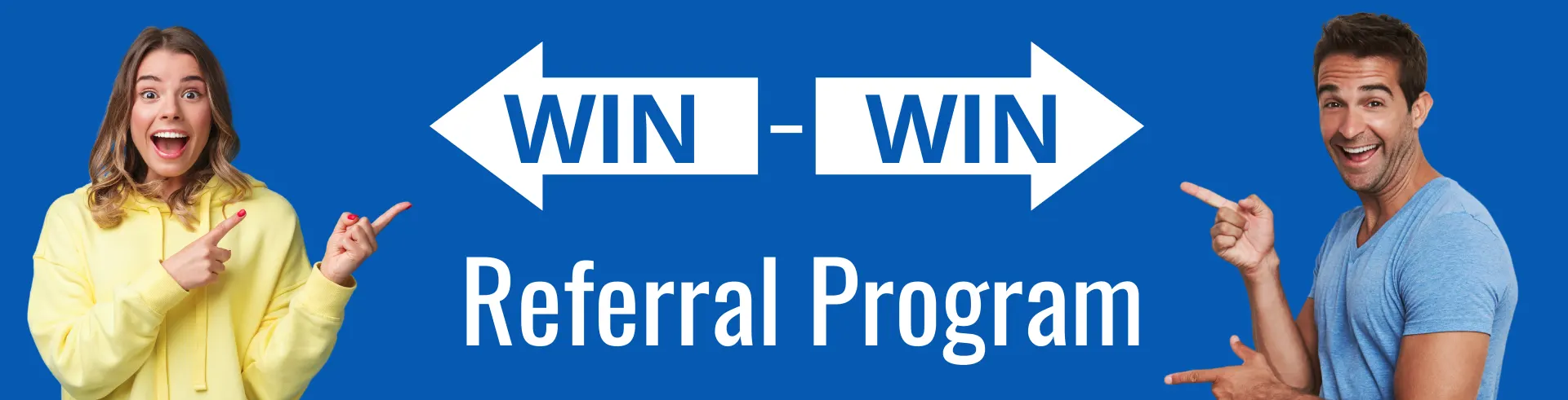 two people pointing to the text win-win referral program